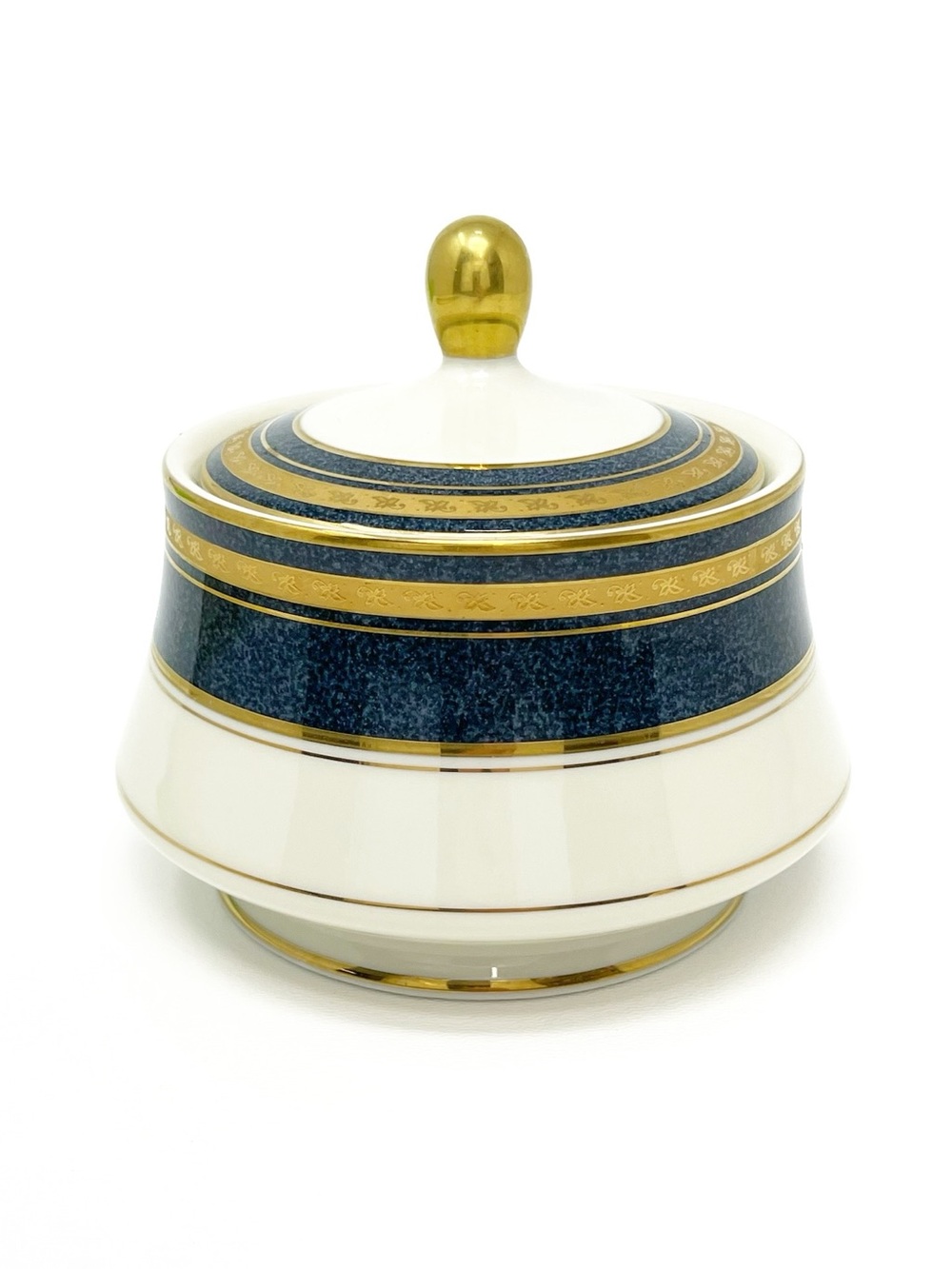 Vintage Mikasa Imperial Lapis Grande Ivory Porcelain Covered Sugar Bowl Dish EUC